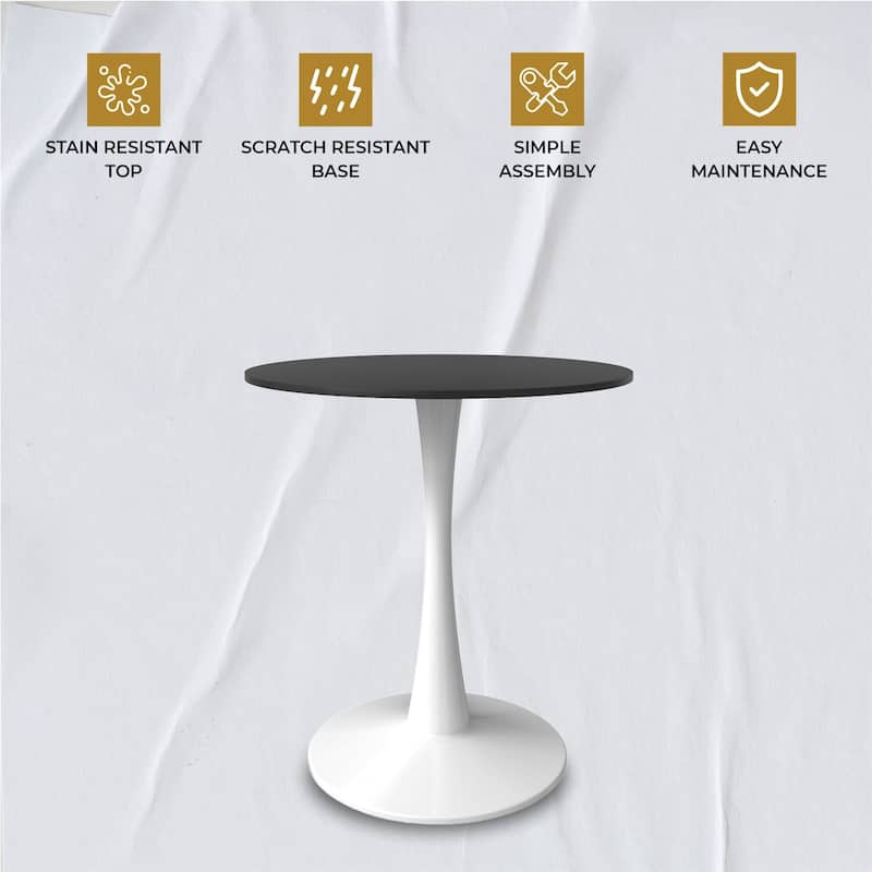 LeisureMod Round Dining Table 24" MDF Wood Tabletop in White Steel Bistro Series