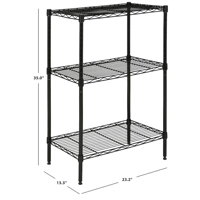 SAFAVIEH Storage Danita Mini 3 Tier Heavy Duty Commercial Chrome Wire Black Shelf - 23.2" x 13.3" x 35" - 23Wx13Dx35H