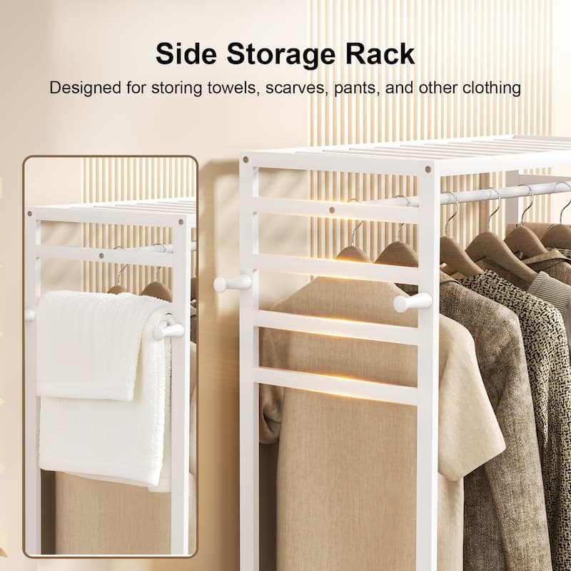 Bamboo Rolling Clothes Rack with Storage Shelves and Hanging Rod - W 30.9" x D 15.75" x H 66.34"