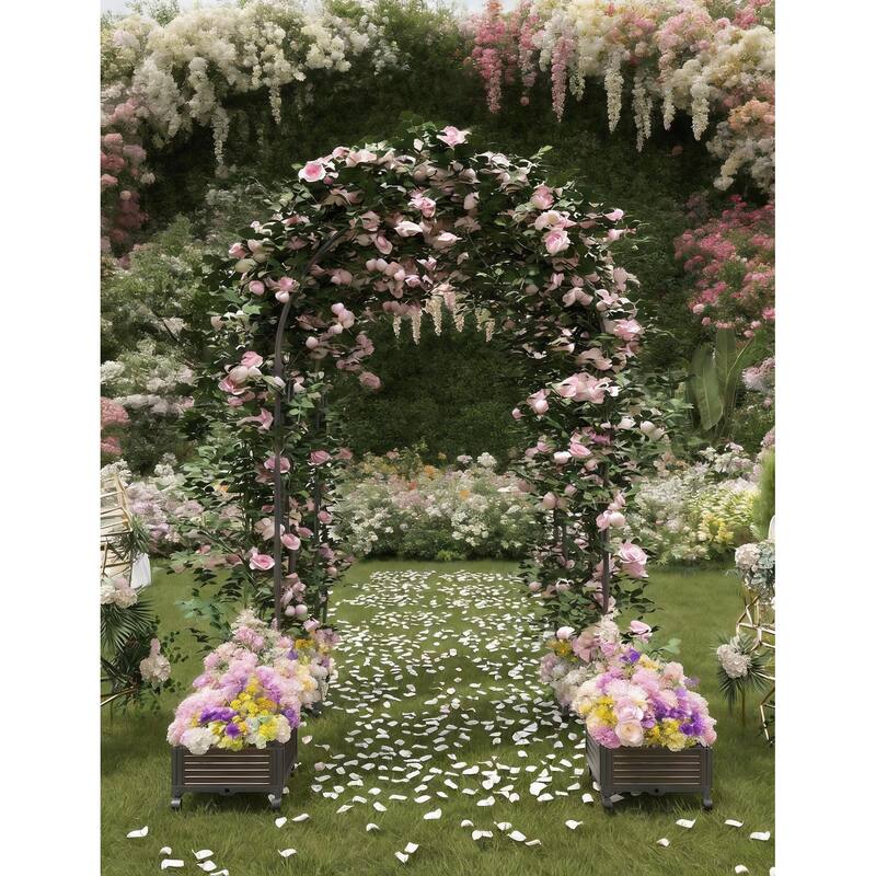 Metal Garden Arch Trellis, with 2 Built-in Planter Boxes