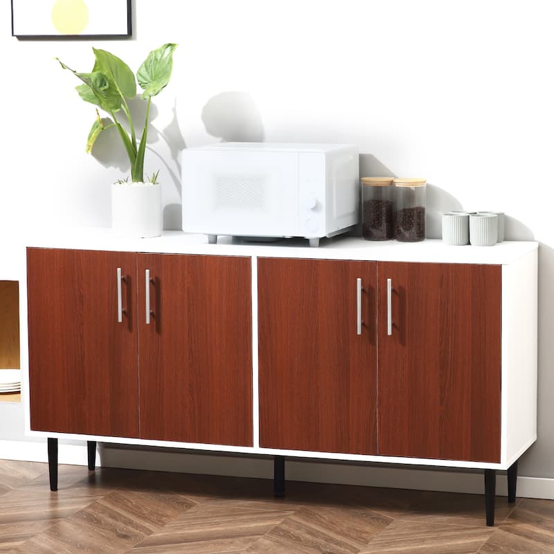 HOMCOM Modern Sideboard Buffet Kitchen Storage Cabinet with Adjustable Shelves, Anti-Topple Design, and Large Countertop, Grey