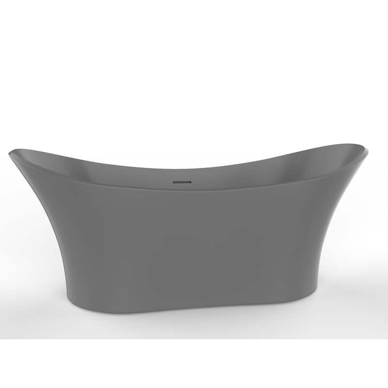 Ocean 69" Solid Surface Freestanding Soaking Bathtub in White or Gray - Grey