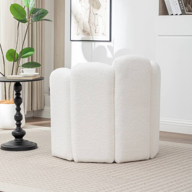 SEYNAR Modern Glam Teddy Fabric Upholstered Round Accent Chair with Flower Shaped Back Design