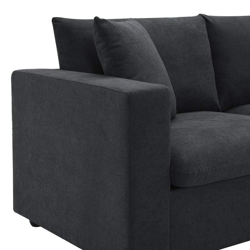 4-Seat Polyester L-Shaped Sectional Sofa with Convertible Ottoman