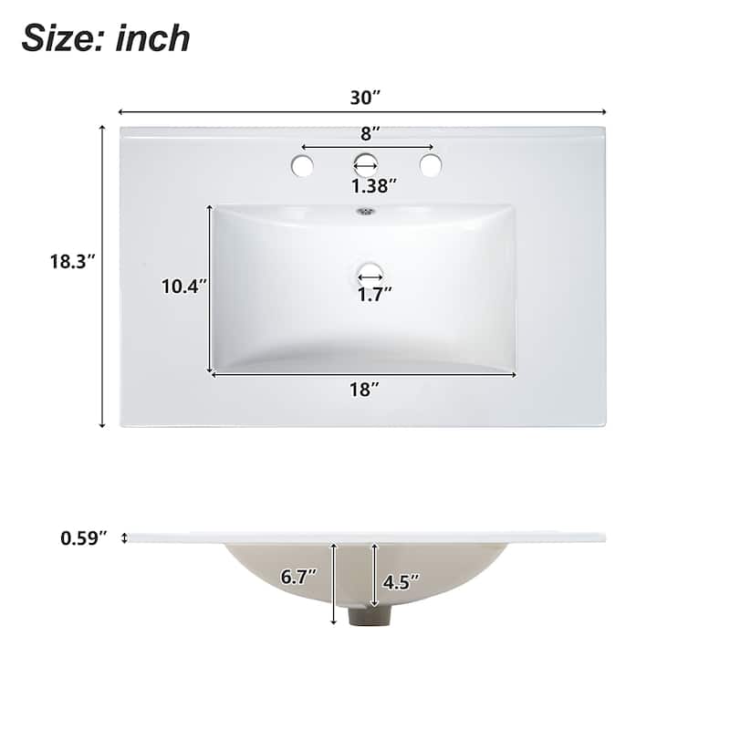 30" Modern Bathroom Vanity with Single Sink, Solid Wood Frame, Soft-Close Doors, and Storage Shelves