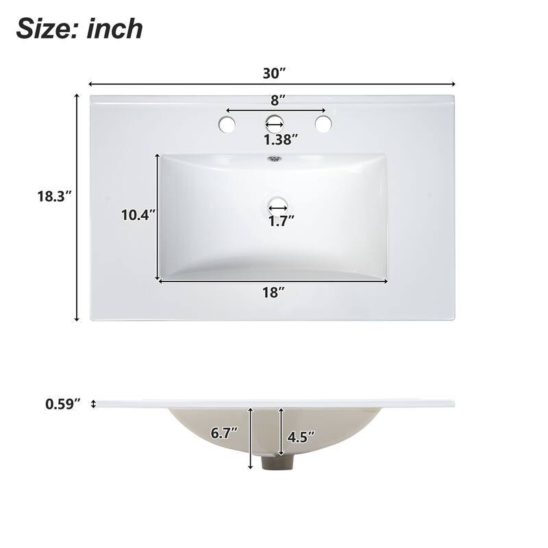 30 Inch Bathroom Vanity Single Sink Solid Wood MDF 2 Soft Close Doors 1 Divided Drawer