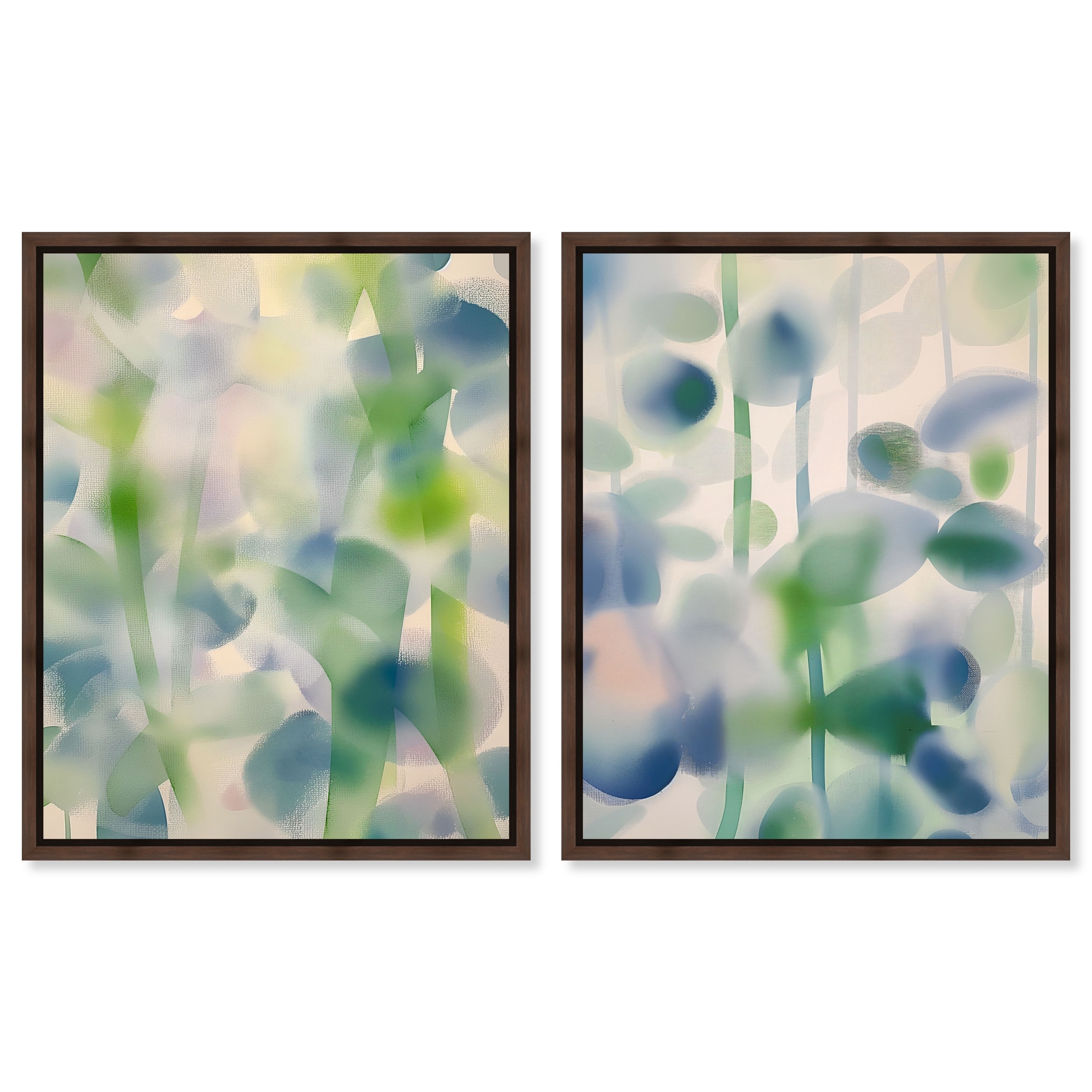 Nature's Haze Abstract Duo Green Set Framed Canvas by Art Remedy