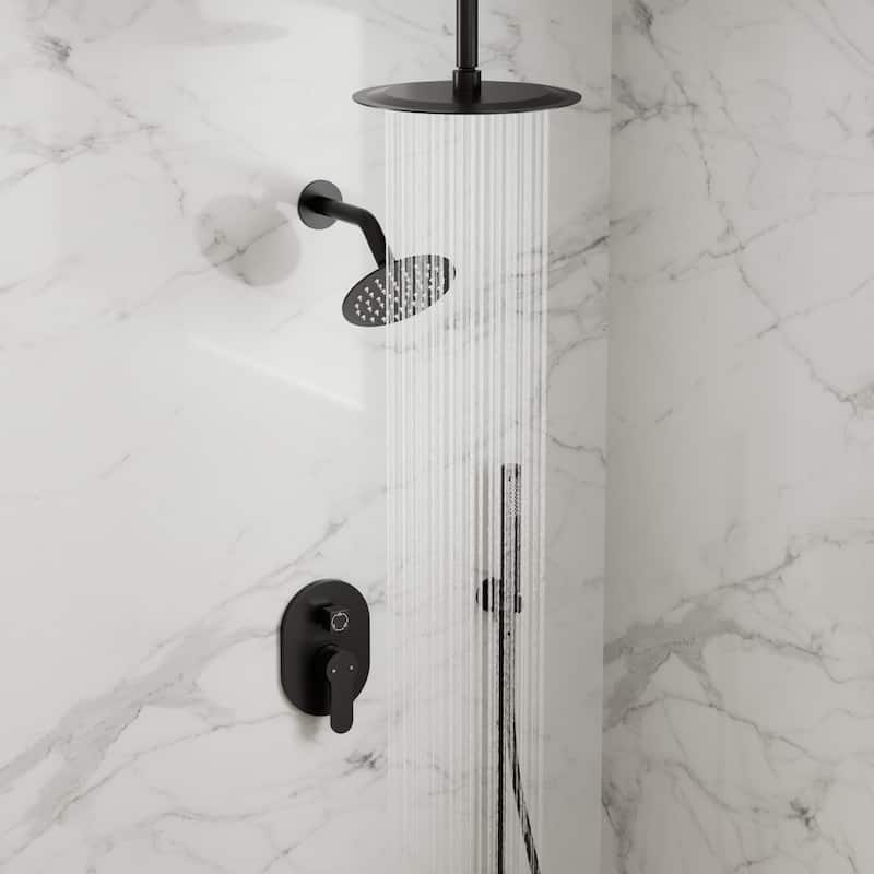GRANDJOY Dual Shower Heads with Handheld Spray 10" Rainfall Wall Mount Shower Faucet Set