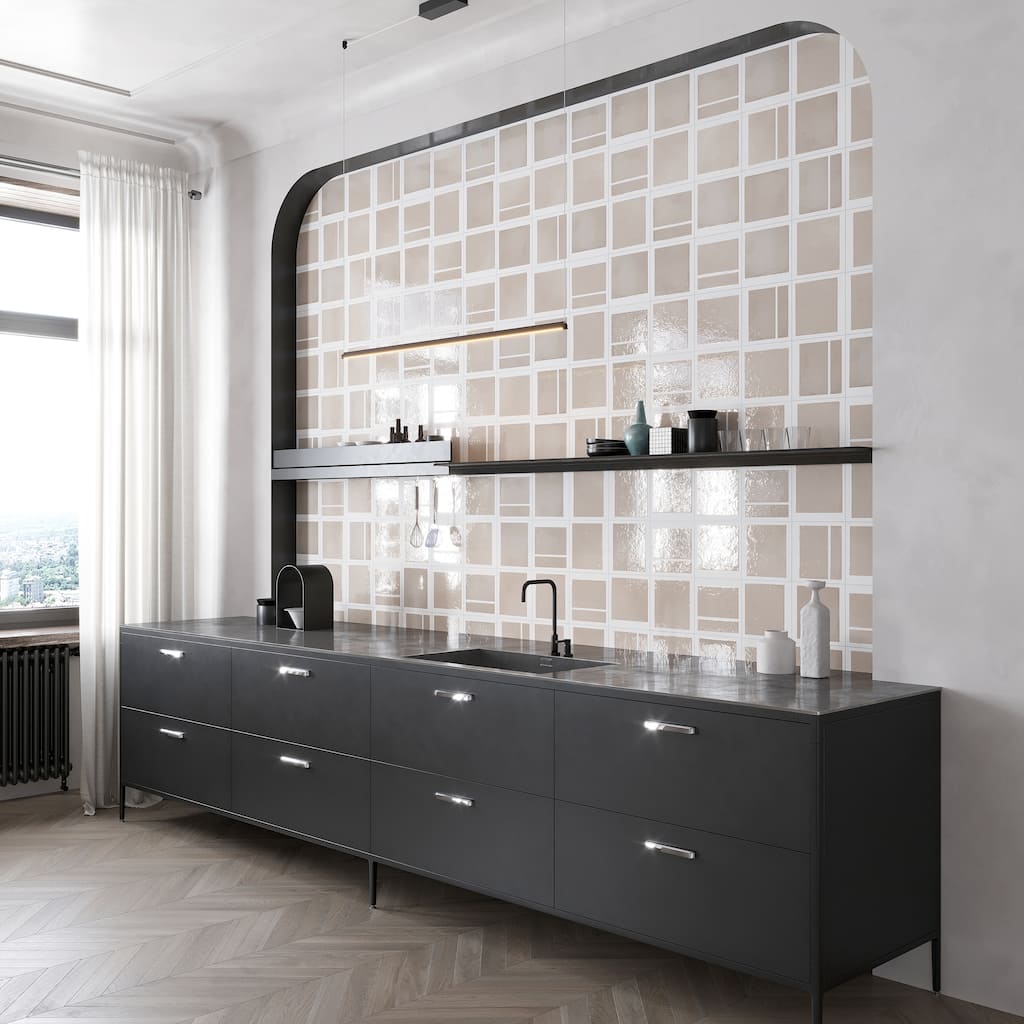 Cadence 8x8 Gray Beige Porcelain Square Motif Wall and Floor Tile (12.49 sq ft/case) - 29 Pack