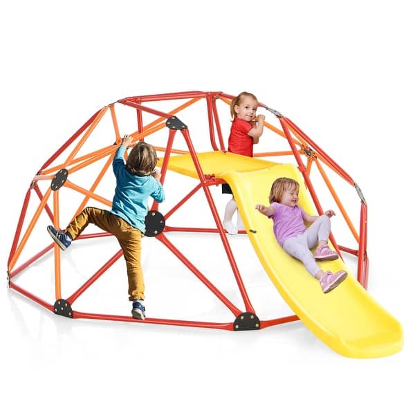 slide 2 of 9, Gymax 8FT Climbing Dome w/ Slide Outdoor Kids Jungle Gym Dome Climber Kids