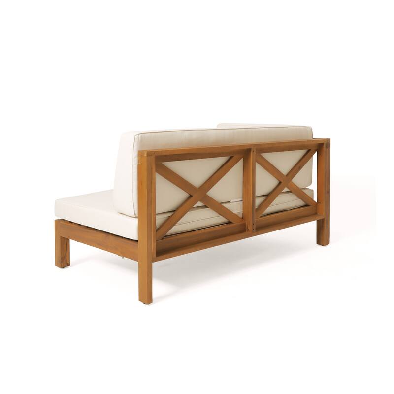 Roomfitters X-Back Corner Bench with Coffee Table, Outdoor Wooden Patio Sofa with Cushions for Garden or Porch