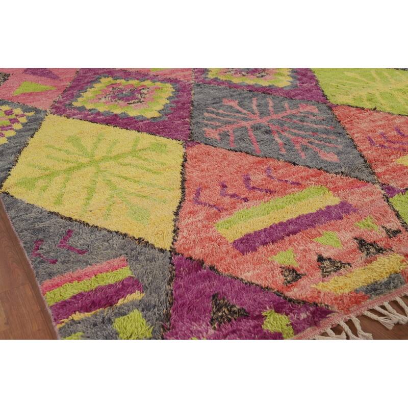 Plush Colorful Moroccan Oriental Area Rug Handmade Wool Carpet - 8'0" x 10'10"