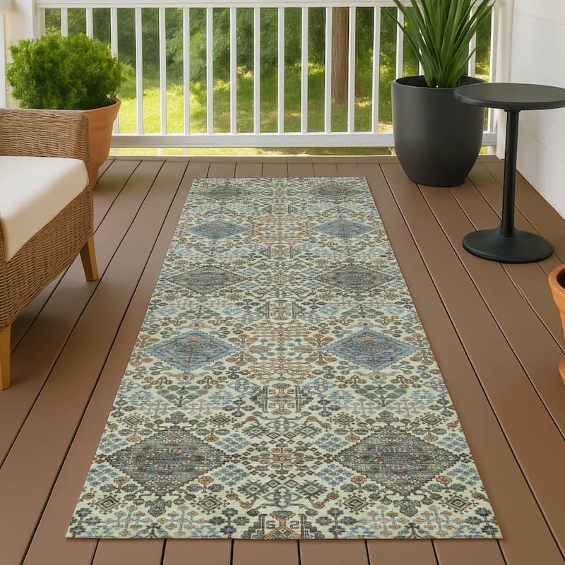 Machine Washable Indoor/ Outdoor Global Flory Chantille Rug - Celery - 2'3" x 7'6"