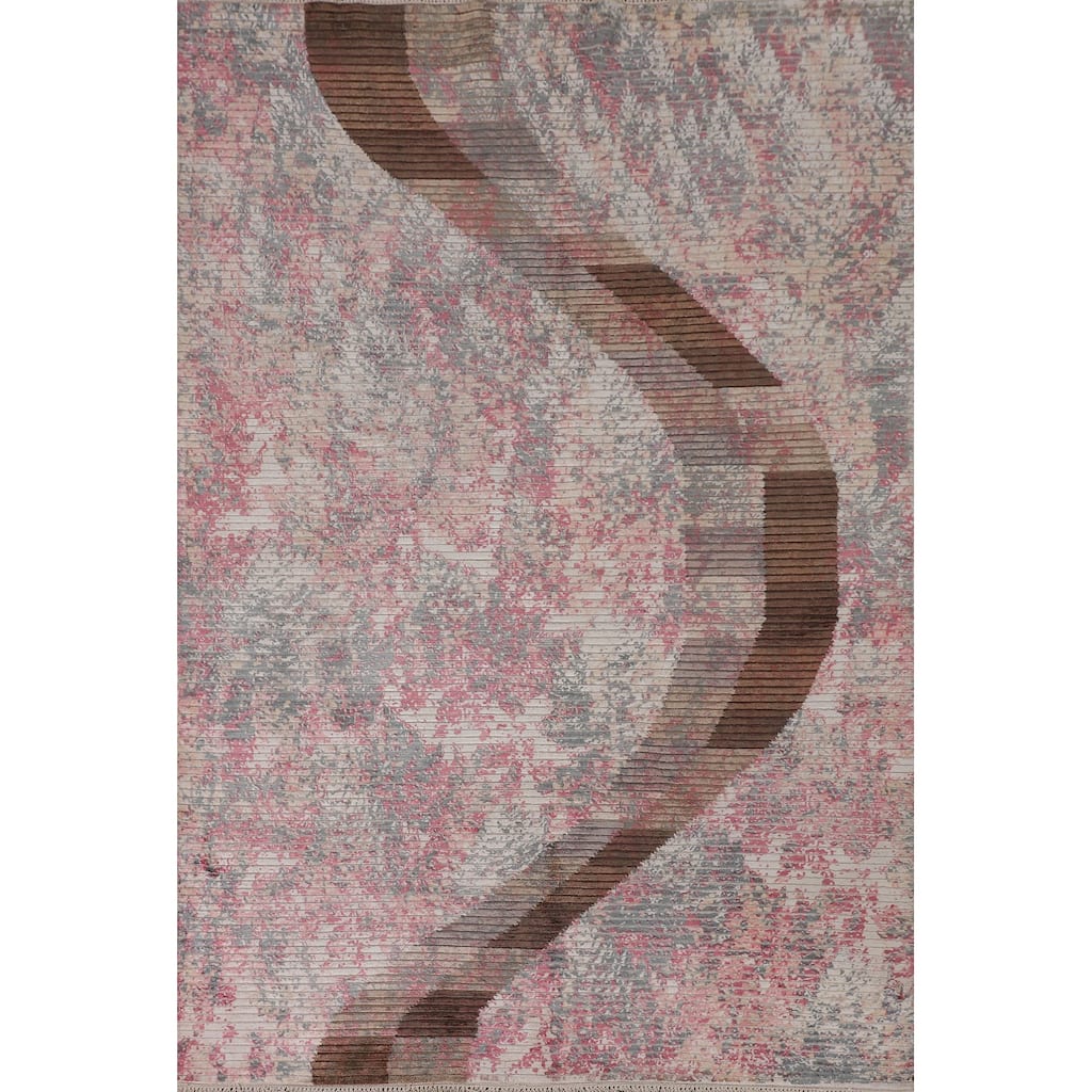 Striped Abstract Oriental Area Rug Handmade Wool Carpet - 5'8" x 7'10"
