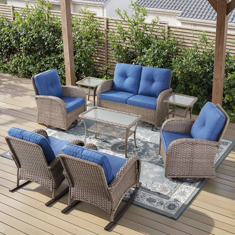 Gymojoy Outdoor Wicker Patio Furniture Loveseat Glider & Chair Set Weather-Resistant