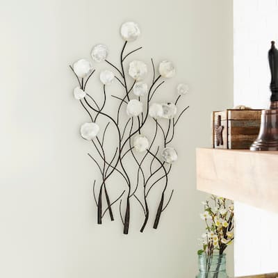 White Capiz Shell Floral Home Wall Decor with Capiz Accents