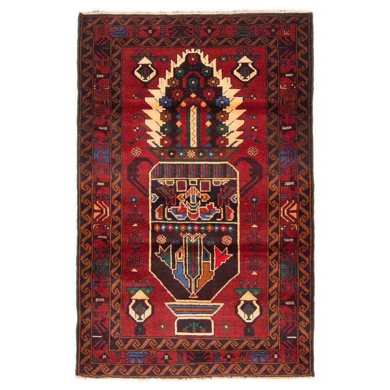Teimani Red Rug 3'1" x 5'0" - 3'1 x 5'0 - Dark Red - 3'1 x 5'0