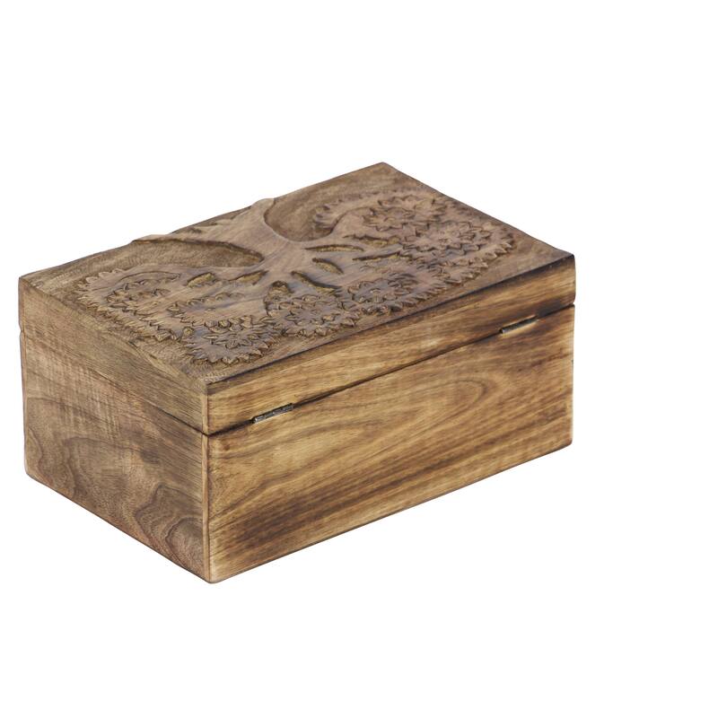 Mango Wood Floral Handmade Decorative Box with Hinged Lid - Set of 3 Brown - Roche River Decor