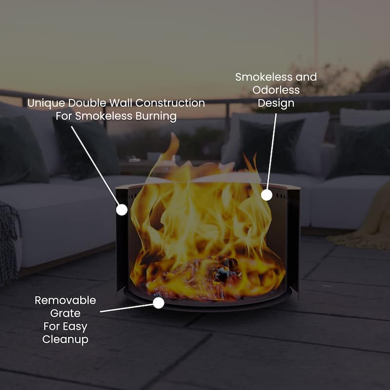 Commercial Grade Outdoor Smokeless Wood Burning Portable Fire Pit - 19.5" or 27"