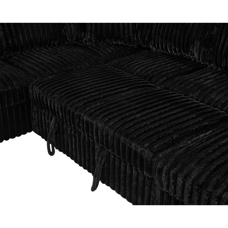Roomfitters Oversized U Shaped Sectional Sleeper Sofa Bed with Pull Out Couch and Storage Chaise, Black
