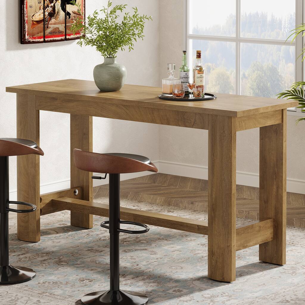 63" Rectangular Home Bar Table Counter Height Pub Table for Kitchen