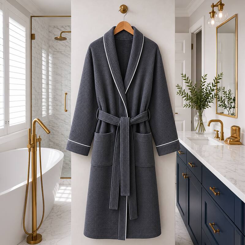 Authentic Hotel Spa Unisex Turkish Cotton Waffle Weave Terry Bath Robe