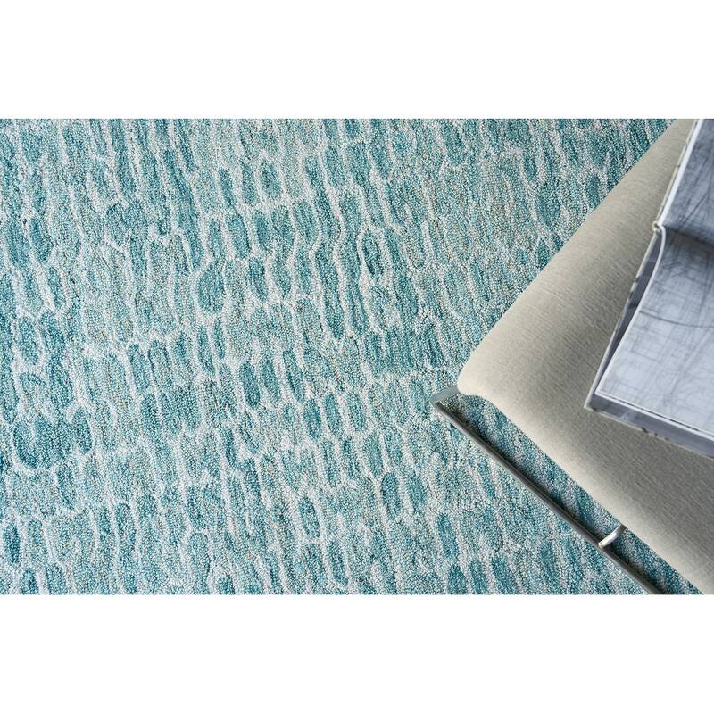 Exquisite Rugs Ink Blot Handmade Hand-tufted New Zealand Wool on Canvas Turquoise Area Rug