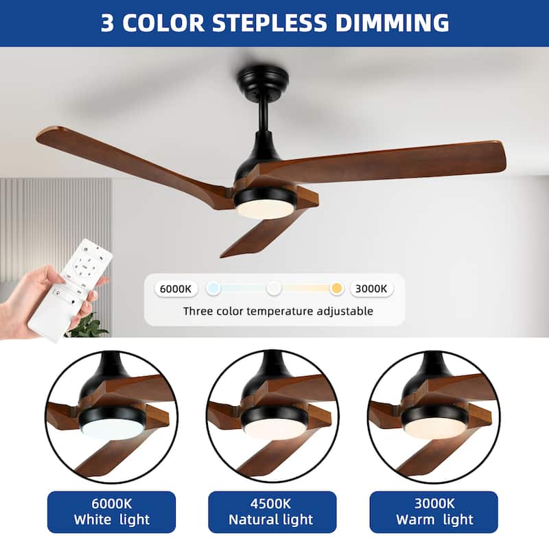 Moasis 52" Modern Remote Control Ceiling Fan with Lights and 5 Solid Wood Blades