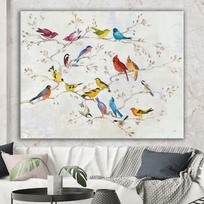 Designart "Multicolor Birds on Tree" Modern Farmhouse Canvas Art - Multi-color