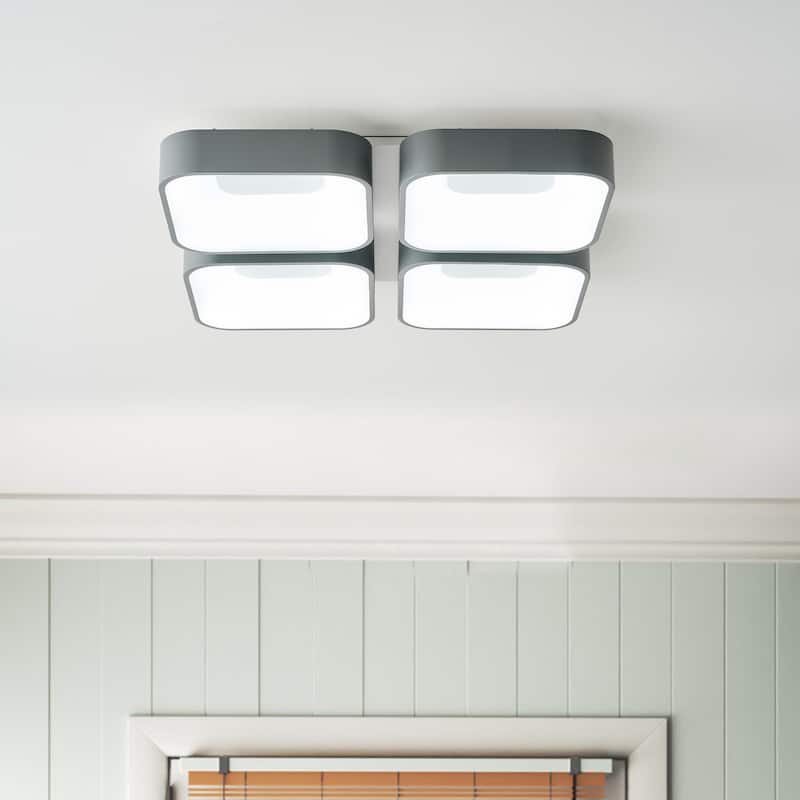4-Light Efficient Dimmable Block Shape LED Flush Mount Lighting - 26.8"D×26.8"W×4.1"H