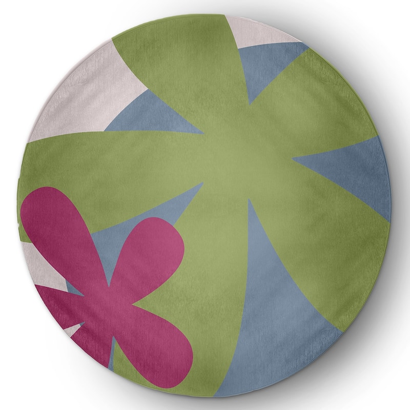 Bold Flowers Modern & Contemporary Chenille Area Rug - Apple Green - 5' Round