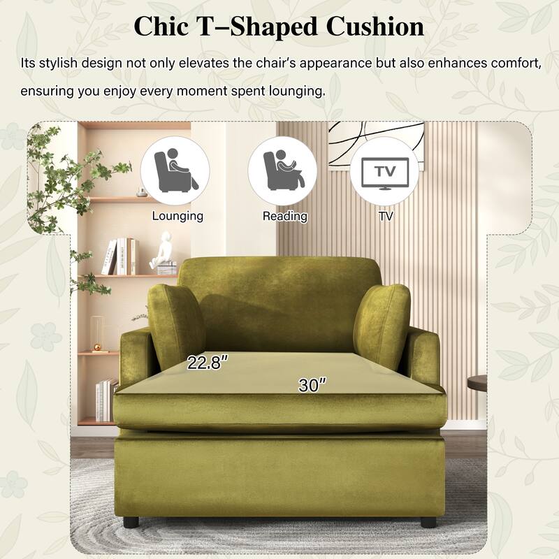 Green Accent Chair Lounge Chair for Living Room Bedroom, Oversized Single Sofa Chair Arm Chairs Reading Chair