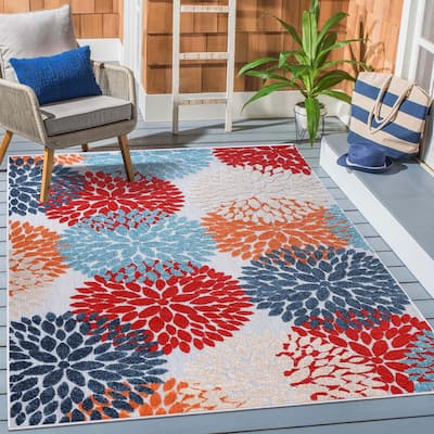 Superior Hydrangea Floral Medallion Indoor Outdoor Area Rug
