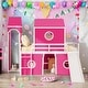 preview thumbnail 1 of 27, Playhouse Twin Size Loft Bed with Slide Pink Tent and Tower for Kids