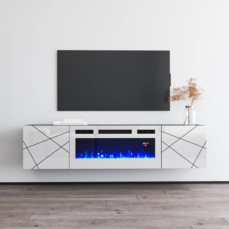 London WH-EF Electric Fireplace 63" TV Stand - Gray/White