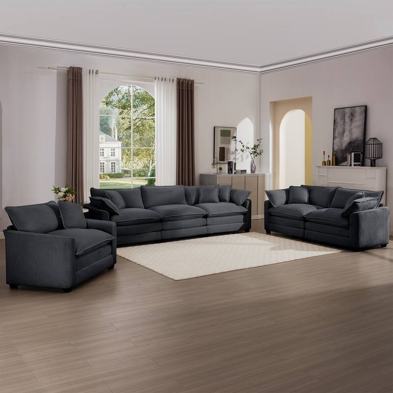 Oversized 3 - Piece Sofa Set with Corduroy 3-Seater Sofa and 2-Seater Loveseat & Single Deep Seat Sofa Chair for Livingroom