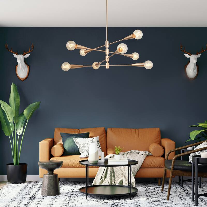 Sputnik Chandelier 8-light Adjustable Arms 31'' Ceiling Light Dimmable - Vintage Gold - D31" x H 76''