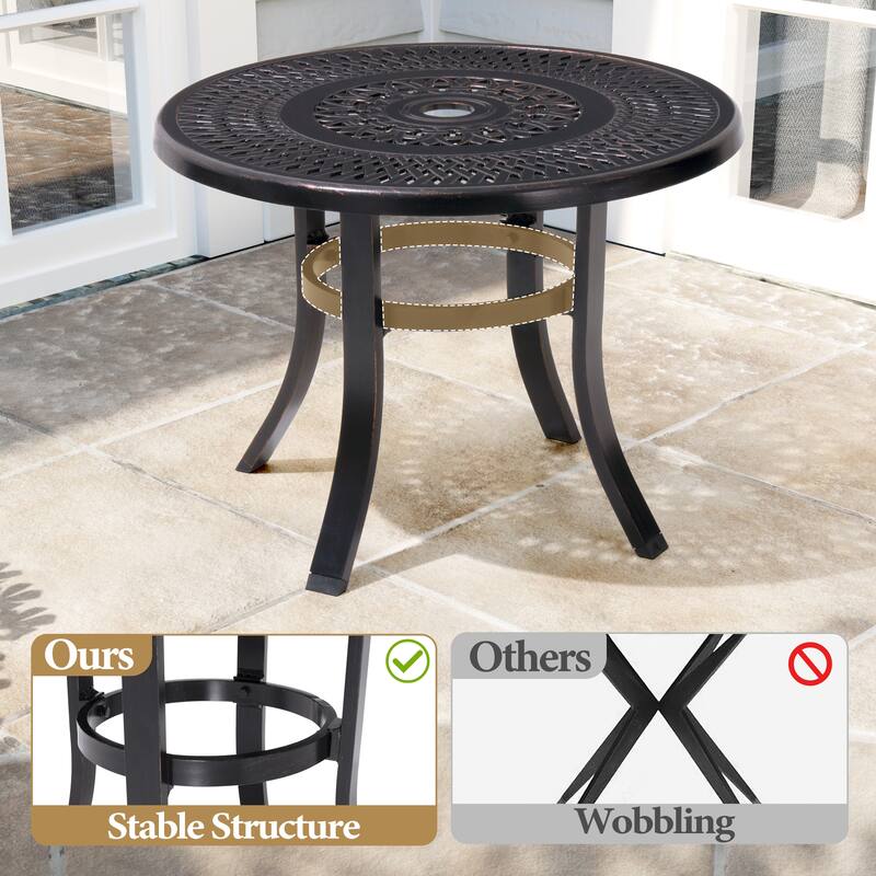 Outdoor Cast Aluminum Patio Side Table Round Table with Umbrella Hole - 24.02" Dia. x 17.52" H