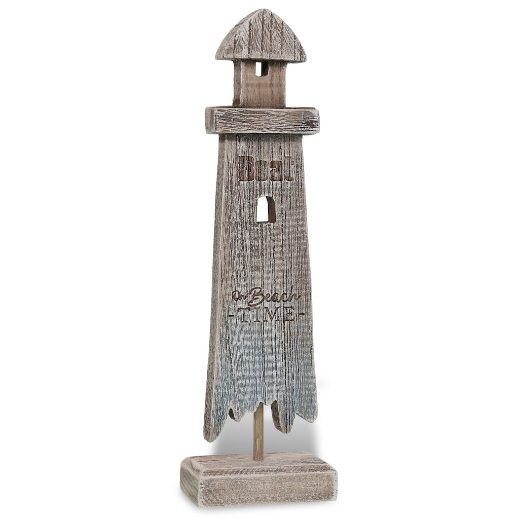 CoTa Global Driftwood Wooden Lighthouse Decor with Text Ocean Decor - 10.8 inches