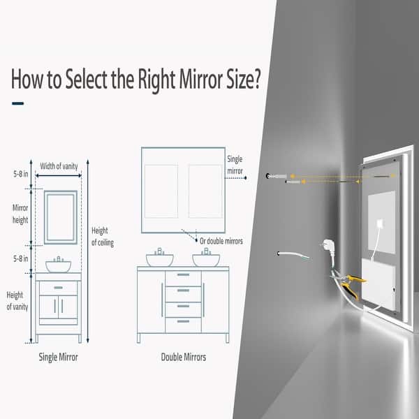dimension image slide 1 of 3, Led Illuminated Backlit Bathroom Mirror with Touch Sensor Demister