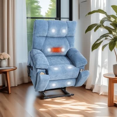 Oversized Power Lift Recliner with Dual Motors, Heat & Massage Functions, Infinite Position Recline, Hidden Cup Holders