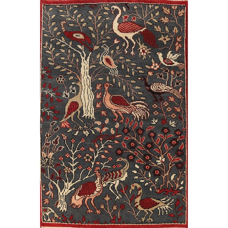 Animals Design Ziegler Oriental Rug Hand-Knotted Wool Carpet - 3'11" x 6'0"