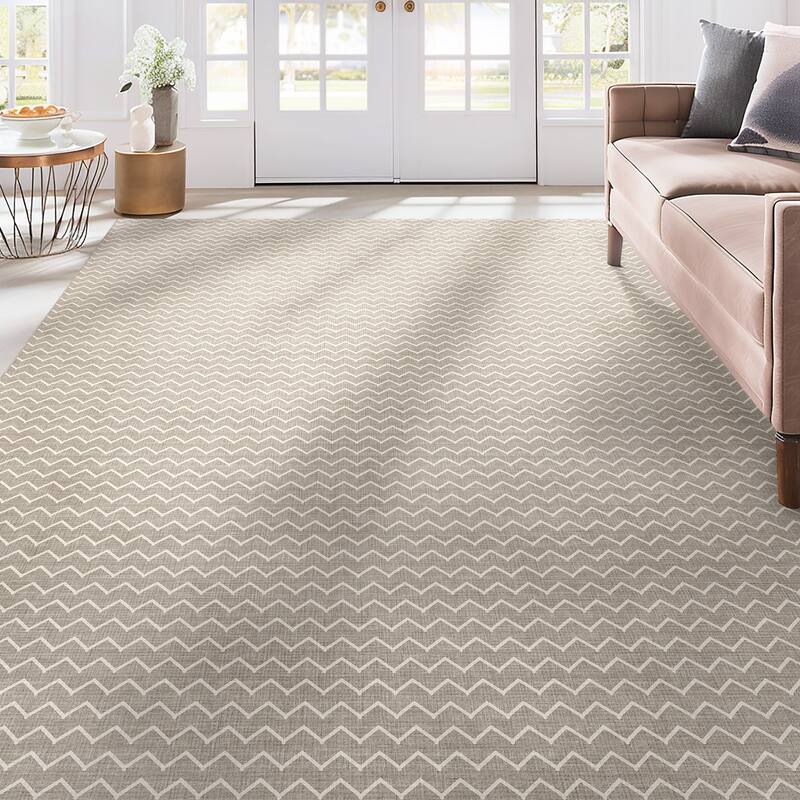 Well Woven Apollo Elemental Mesa Modern Flat Pile Stain Resistant Rug - 9'10" x 13' - Taupe Cream