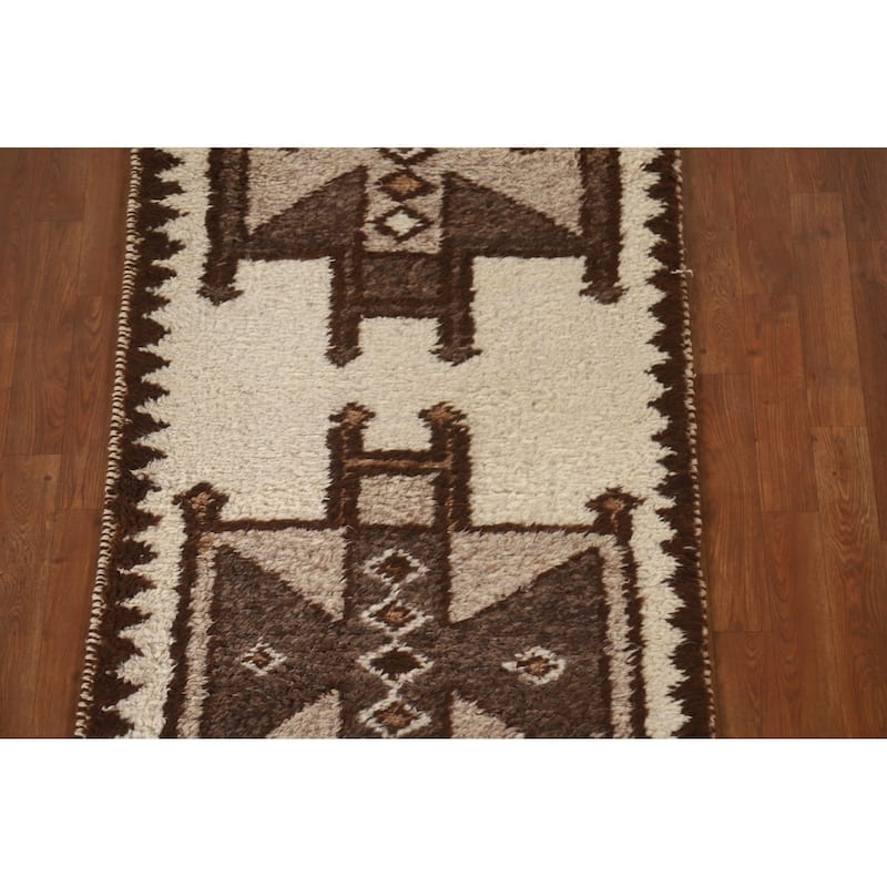 Tribal Beige Anatolian Turkish Runner Rug Handmade Wool Carpet - 2'11"x 11'8"