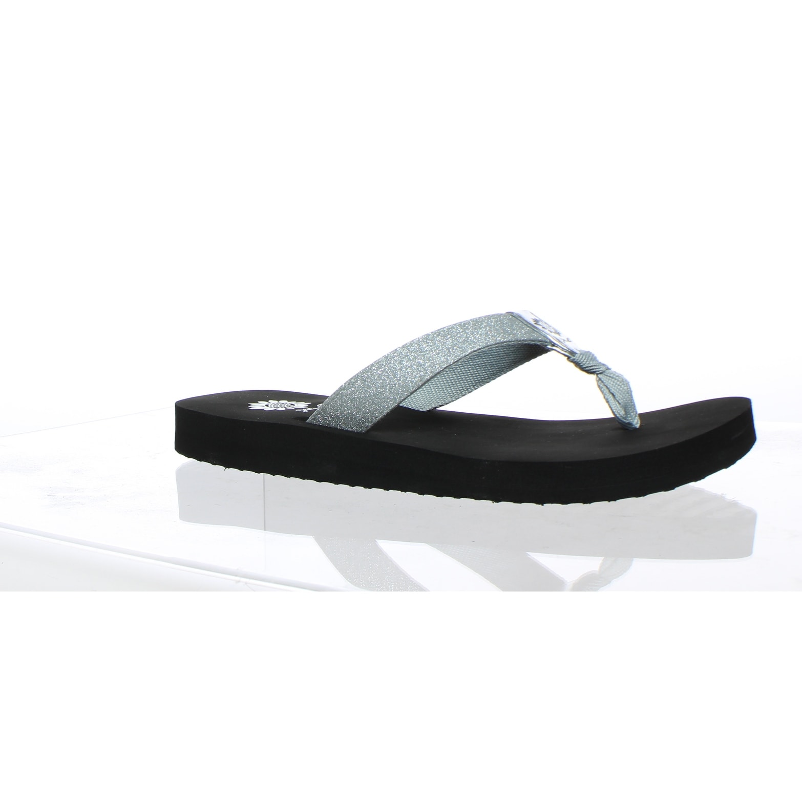 silver yellow box flip flops