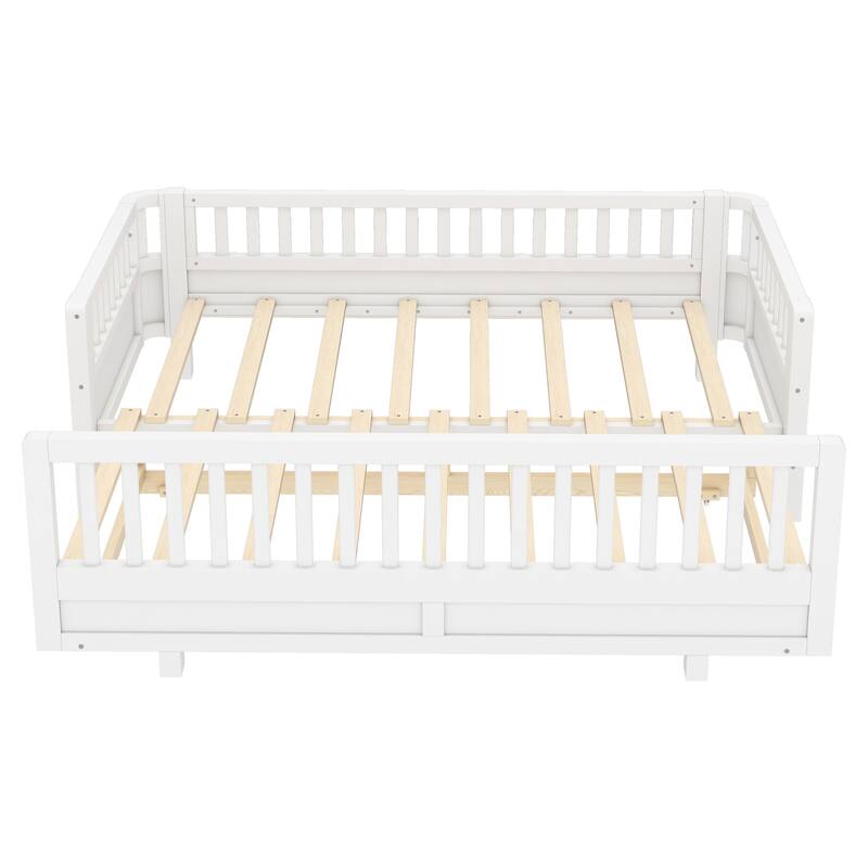 Adjustable Platform Bed Frame with Safety Guardrail for Kids, Guests