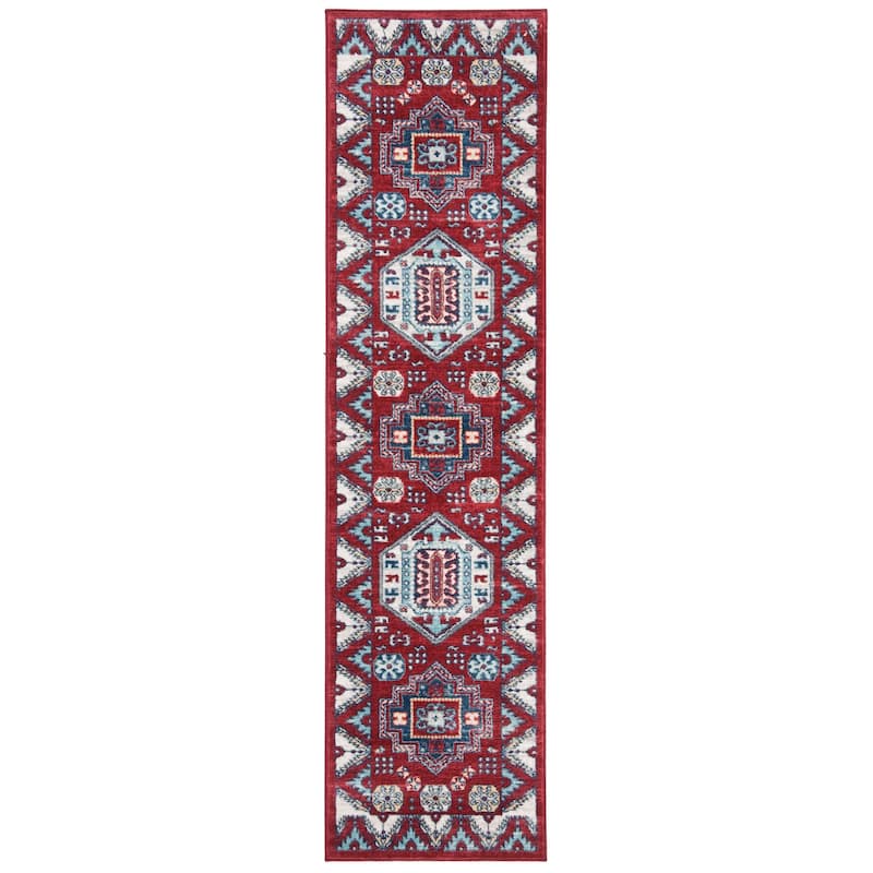 SAFAVIEH Kazak Pamala Traditional Oriental Rug - 2' x 8' Runner - Red/Blue