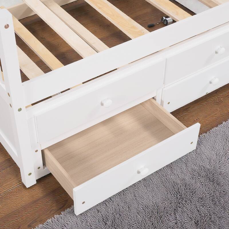 Daybed with Trundle and 3 Drawers, Solid Wood Twin/Full Daybed with Storage, Space-Saving Guest Bed