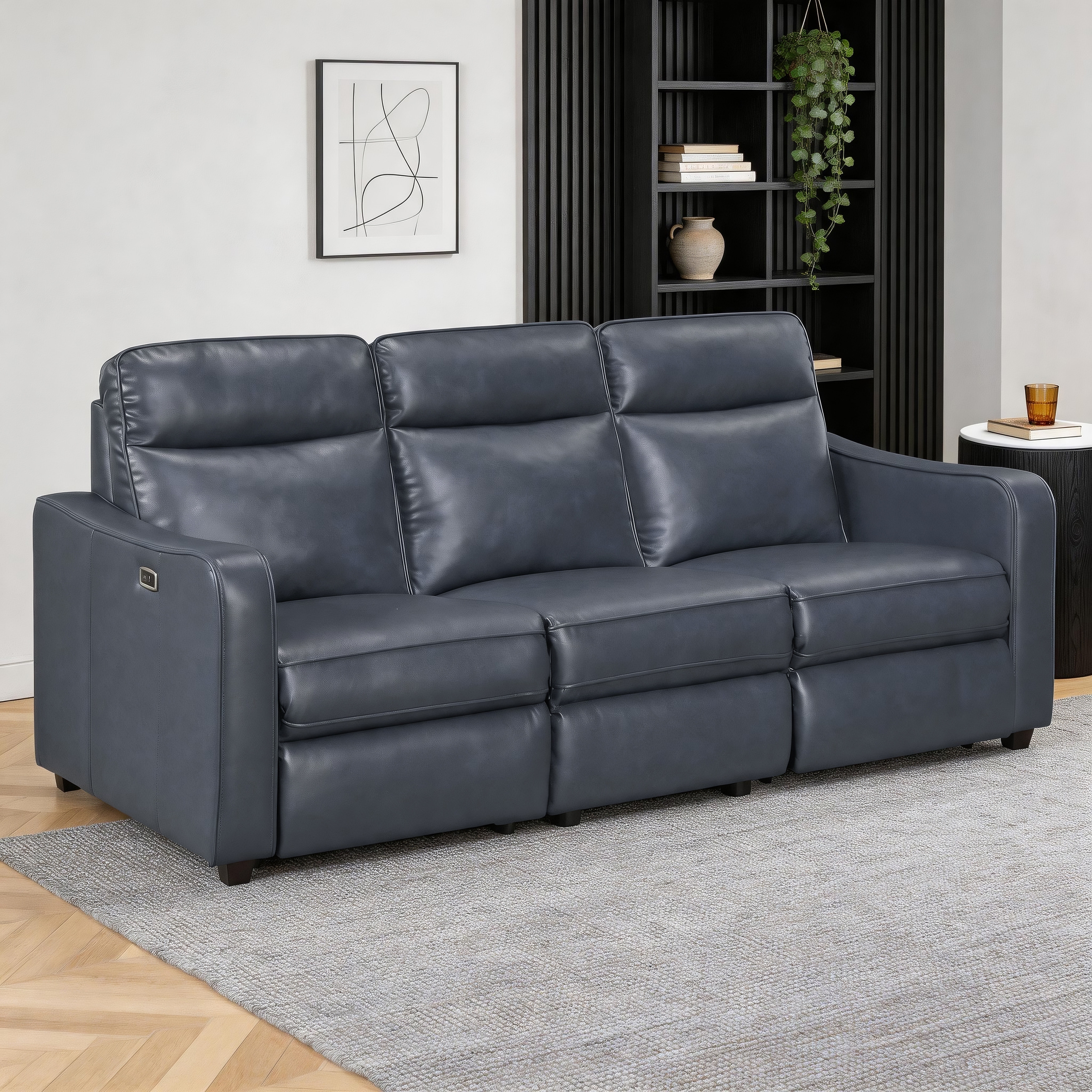 Orlin 84" Faux Leather Power Reclining Sofa with Curved Track Arms