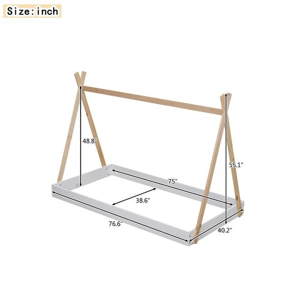 Twin Wood Tent Floor Bed with Triangle Structure, Montessori Floor Bed